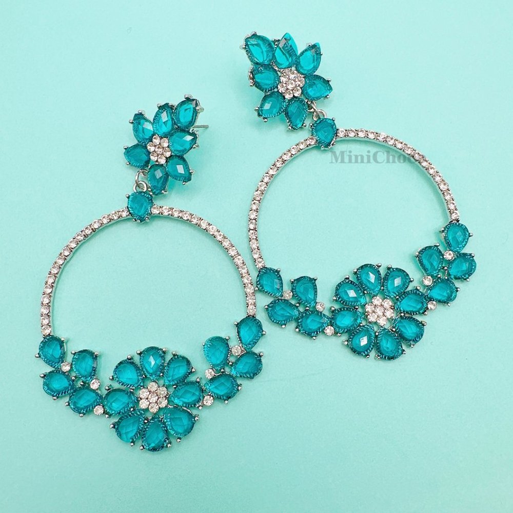 Topaz Green Chandelier Crystal Flower Post Earrings
